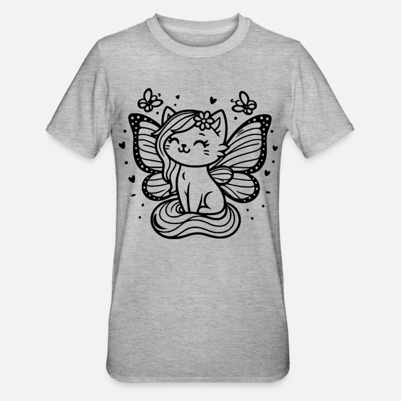 Chat ailé (noir) - T-shirt polycoton Unisexe - gris chiné
