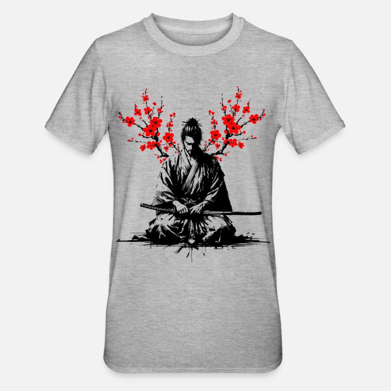 Samouraï méditant - T-shirt polycoton Unisexe - gris chiné