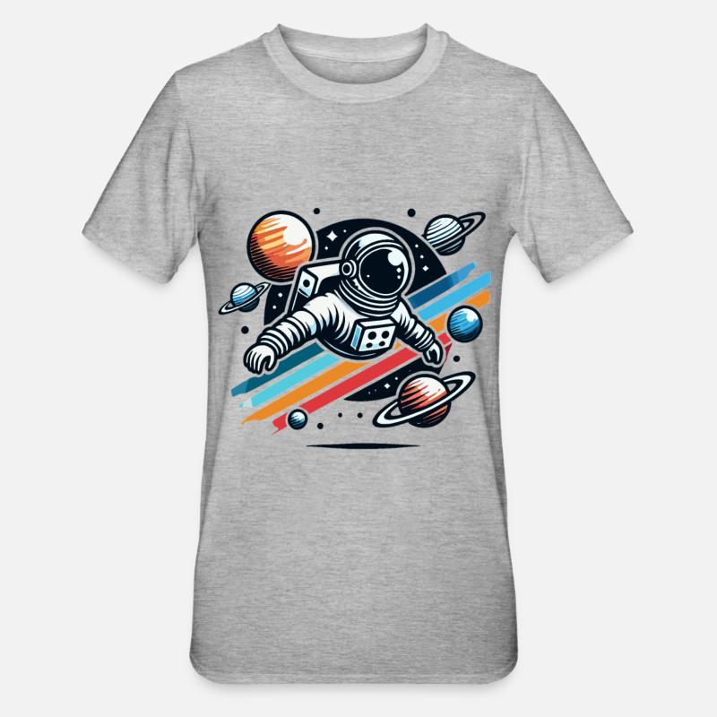 Rétro astronaute aventure spatiale planète - T-shirt polycoton Unisexe - gris chiné