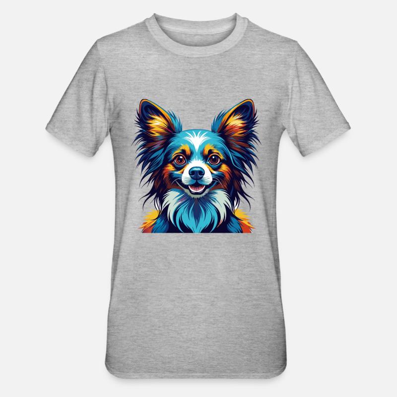 Papillon Hunderasse Bunte Karikatur Kawaii - Unisex Polycotton T-Shirt - Grau meliert