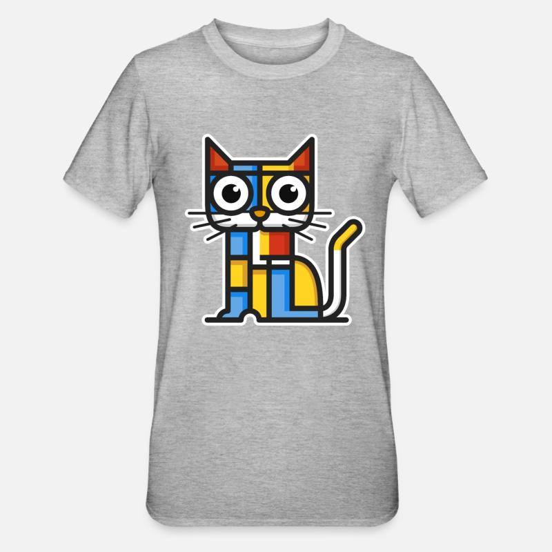 Bunte Illustration einer kubistischen Katze. - Unisex Polycotton T-Shirt - Grau meliert
