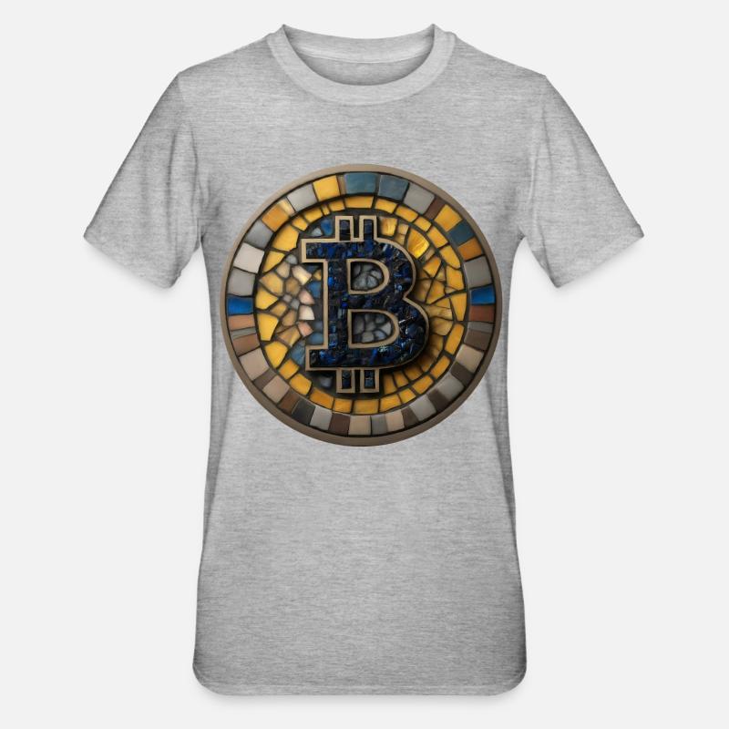 Bitcoin im Mosaik-Stil - Unisex Polycotton T-Shirt - Grau meliert