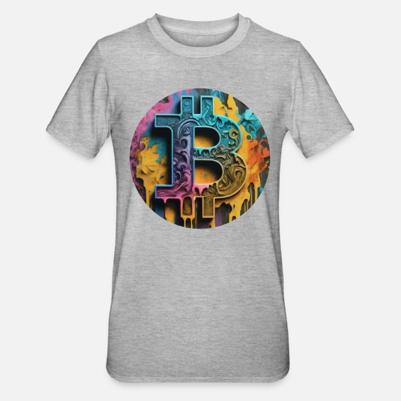 Bitcoin-Graffiti: Bunt und Rebellisch - Unisex Polycotton T-Shirt - Grau meliert
