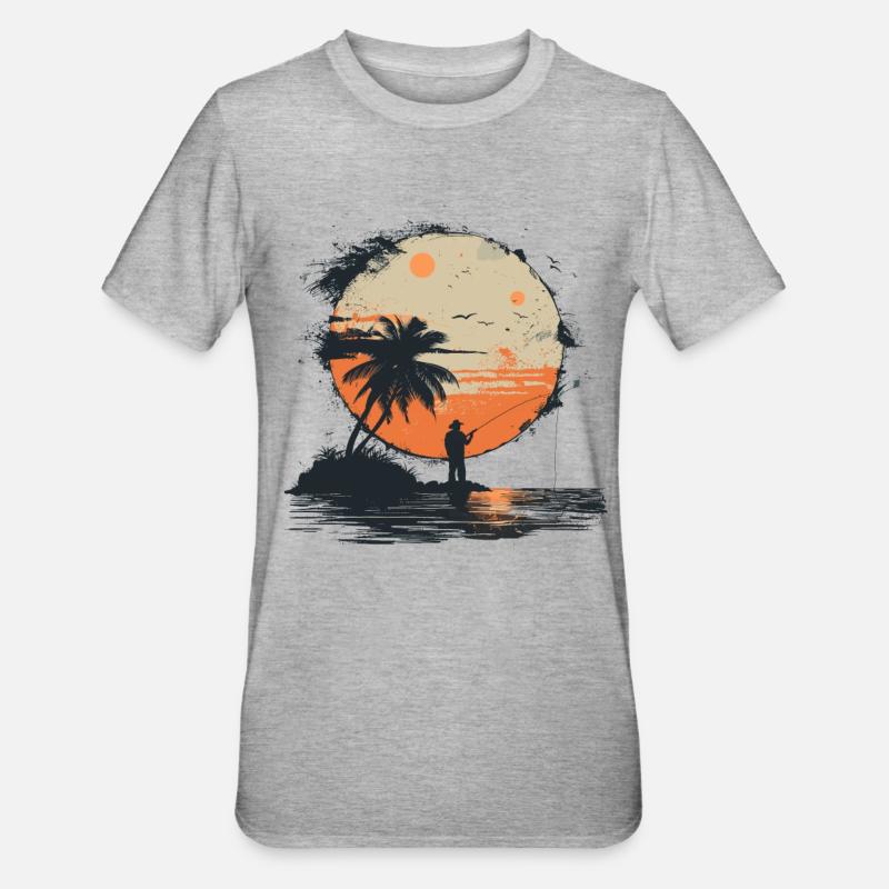 Graphique de pêche - T-shirt polycoton Unisexe - gris chiné