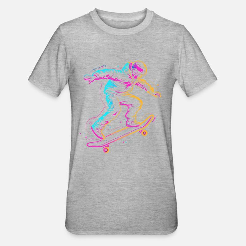 dessin de skateboarder de dessin animé - T-shirt polycoton Unisexe - gris chiné