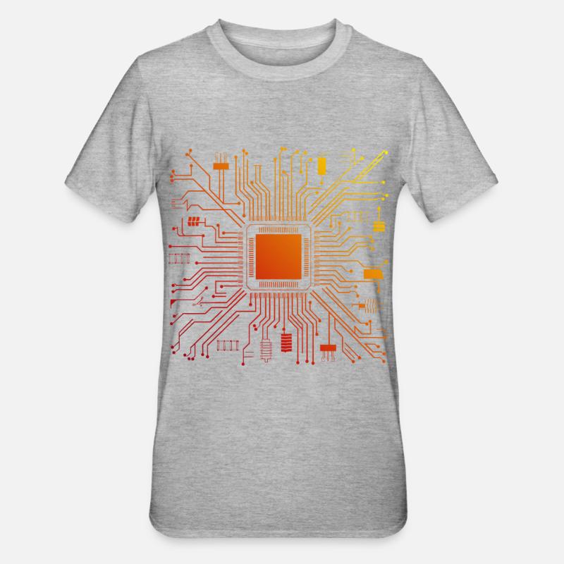 Tech Computer Motherboard Abstract Microchip - Unisex Polycotton T-Shirt - heather grey