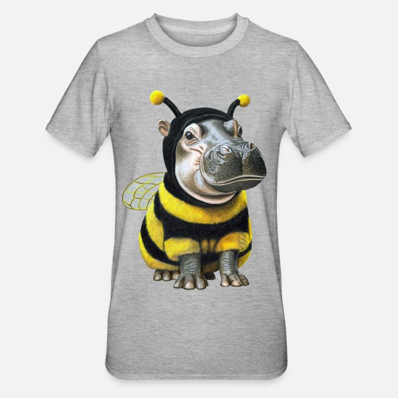 Nilpferd Biene 2 - Unisex Polycotton T-Shirt - Grau meliert