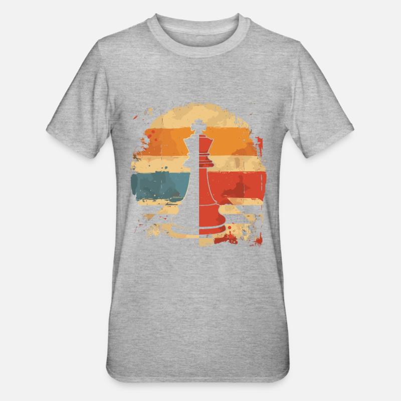 Schachfigur Retrowave - Unisex Polycotton T-Shirt - Grau meliert