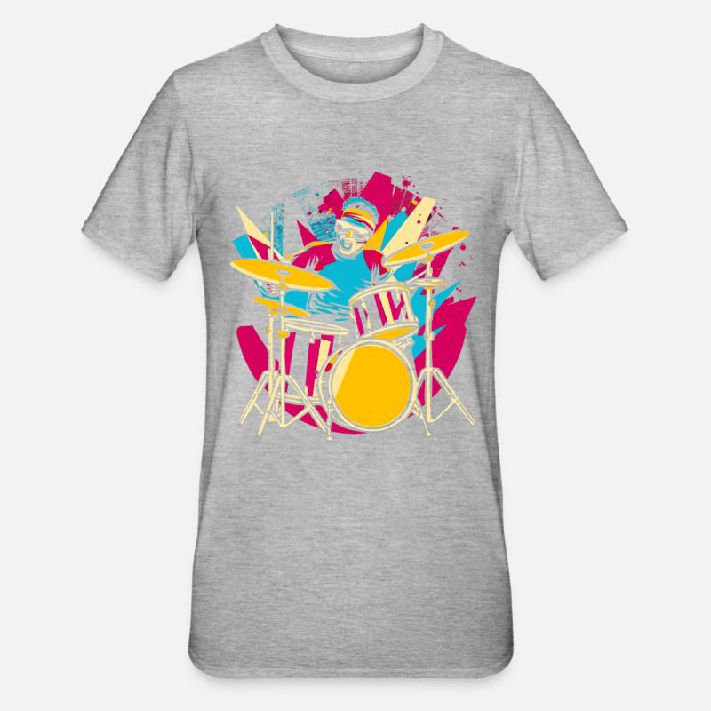 Schlagzeuger Synthwave - Unisex Polycotton T-Shirt - Grau meliert