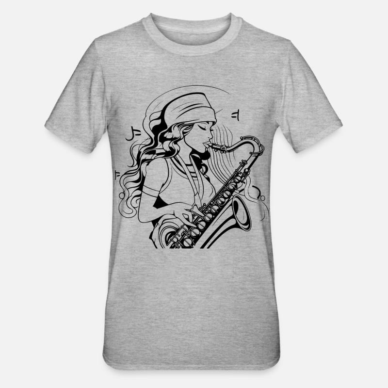 Dessin de saxophoniste - T-shirt polycoton Unisexe - gris chiné