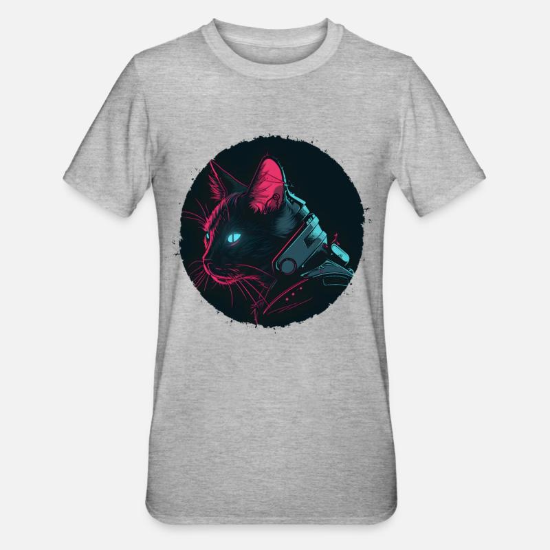 Katze im Steampunk Stil - Unisex Polycotton T-Shirt - Grau meliert