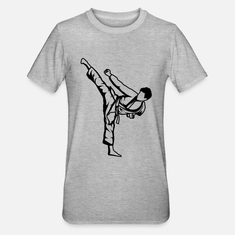 Dessin de garçon de karaté - T-shirt polycoton Unisexe - gris chiné