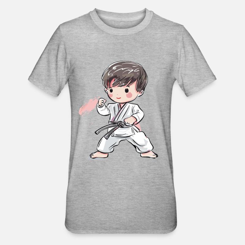 Karate Junge Comic Stil - Unisex Polycotton T-Shirt - Grau meliert