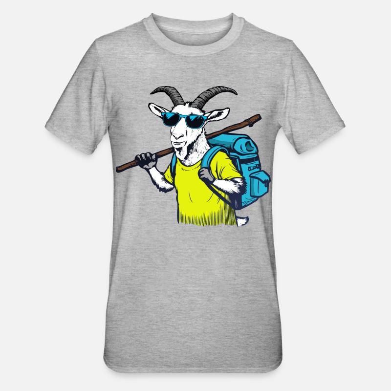 Bergziege mit Rucksack - Unisex Polycotton T-Shirt - Grau meliert