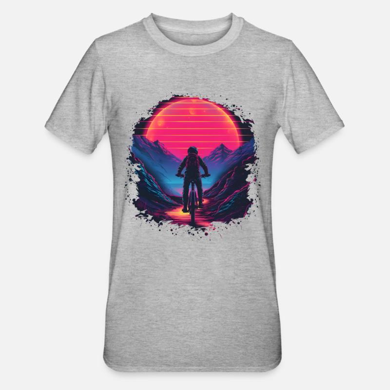Mountain Biking Synthwave - Unisex Polycotton T-Shirt - heather grey