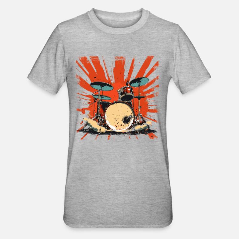 Retro Drums Graphic - Unisex Polycotton T-Shirt - heather grey