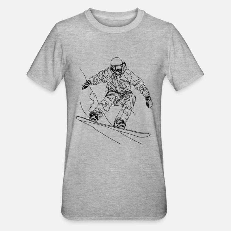 Dessin au trait du snowboarder - T-shirt polycoton Unisexe - gris chiné