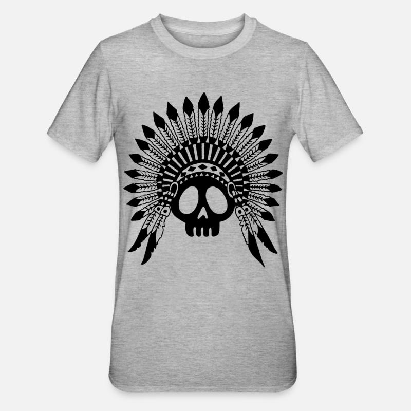 Schwarzer Indianerhäuptling Schädel - Unisex Polycotton T-Shirt - Grau meliert