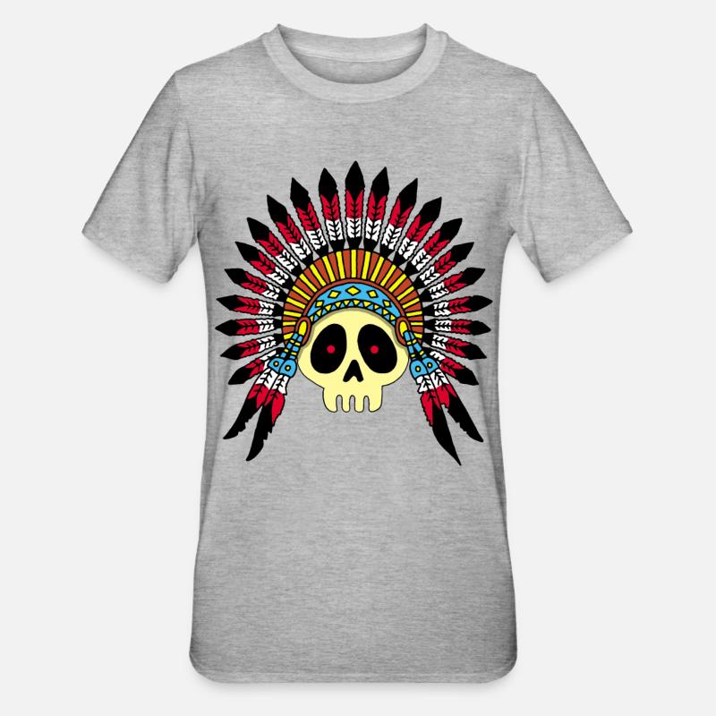 Indianerhäuptling Schädel - Unisex Polycotton T-Shirt - Grau meliert