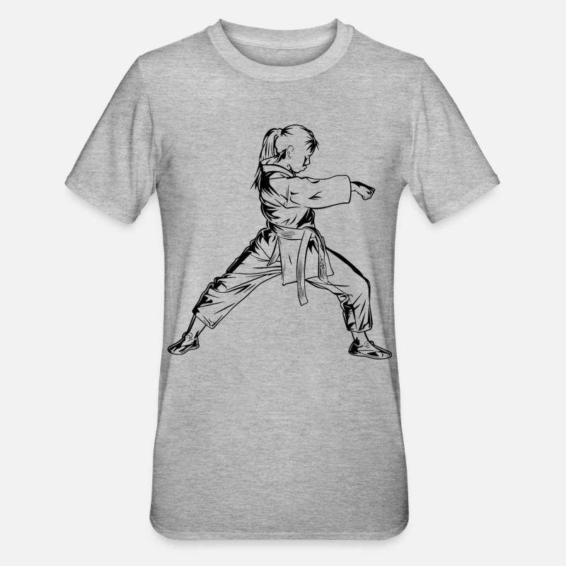 Karate Mädchen - Unisex Polycotton T-Shirt - Grau meliert