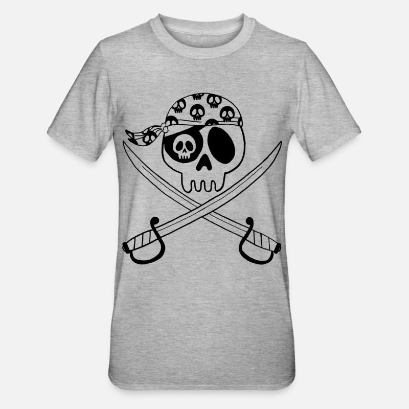 Piratenschädel (Schwarz) - Unisex Polycotton T-Shirt - Grau meliert