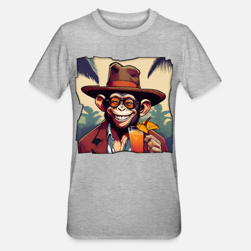 Singe avec cocktail ! - T-shirt polycoton Unisexe - gris chiné