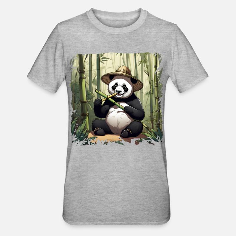 Panda isst! - Unisex Polycotton T-Shirt - Grau meliert