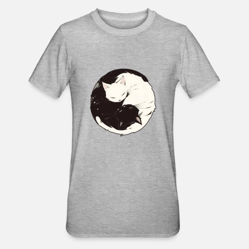 Yin et Yang bouddhisme graphique chats chat support - T-shirt polycoton Unisexe - gris chiné