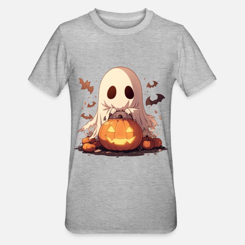 Ghost Ghost Halloween citrouille lanterne cadeau - T-shirt polycoton Unisexe - gris chiné