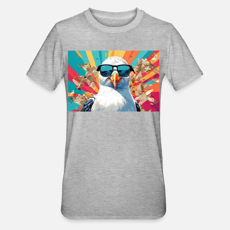 Coole Möwe im Getümmel - Unisex Polycotton T-Shirt - Grau meliert