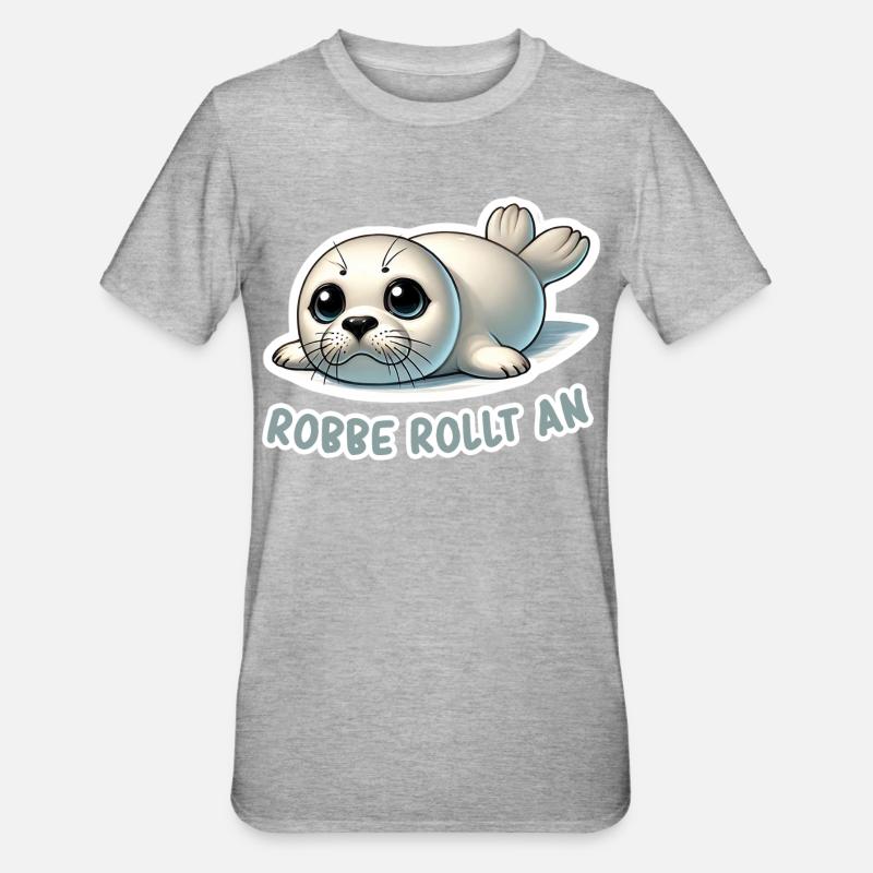 Robbe rollt an - Unisex Polycotton T-Shirt - Grau meliert