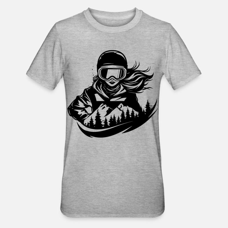 Dessin d’une snowboardeuse - T-shirt polycoton Unisexe - gris chiné