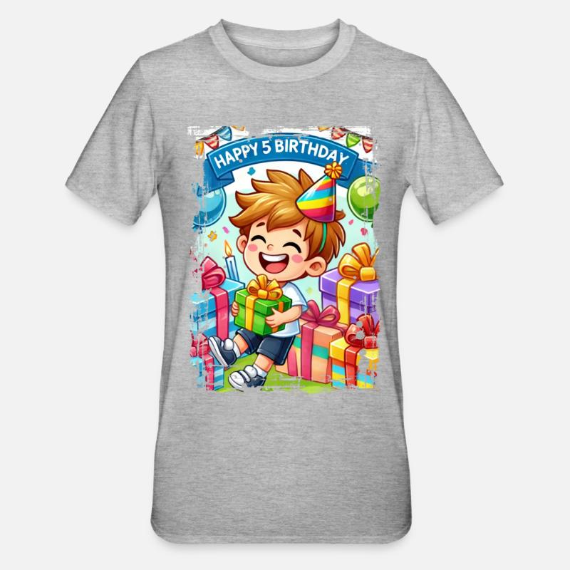 Joyeux 5e anniversaire - T-shirt polycoton Unisexe - gris chiné
