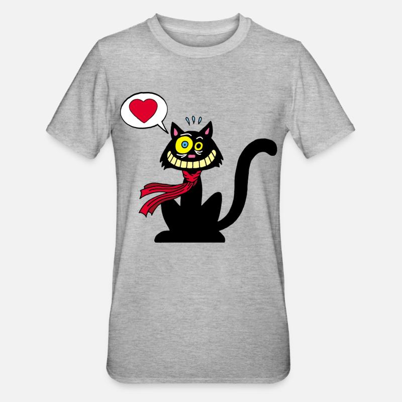 Chat noir amoureux - T-shirt polycoton Unisexe - gris chiné