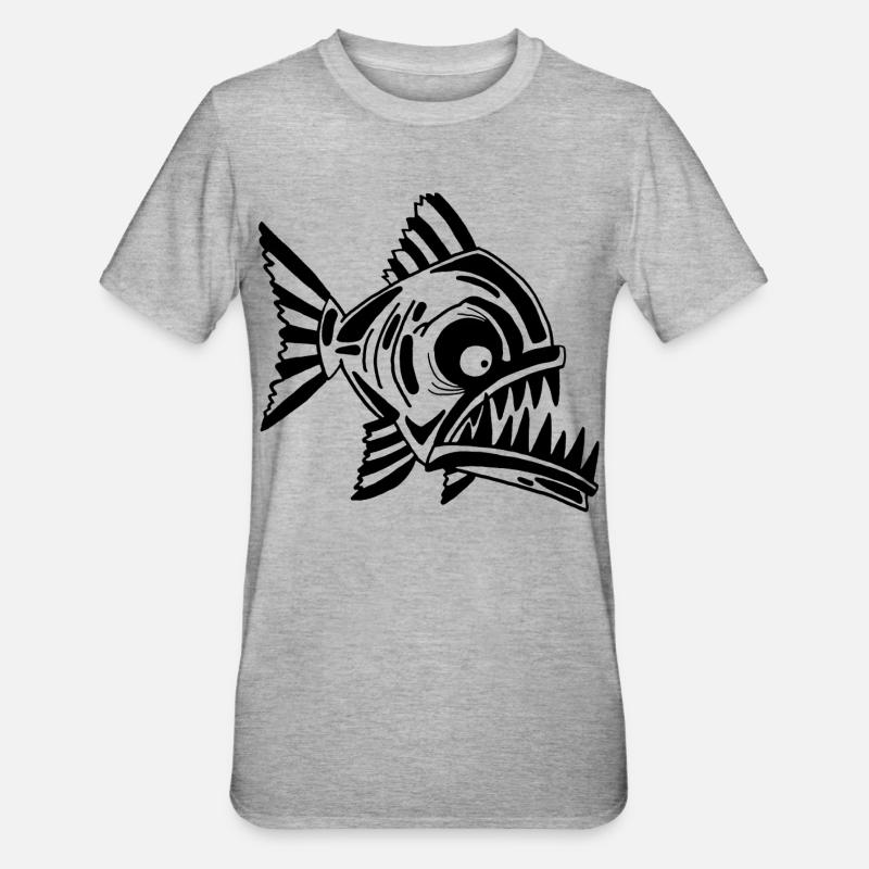 Fleischfressender Schwarzfisch - Unisex Polycotton T-Shirt - Grau meliert