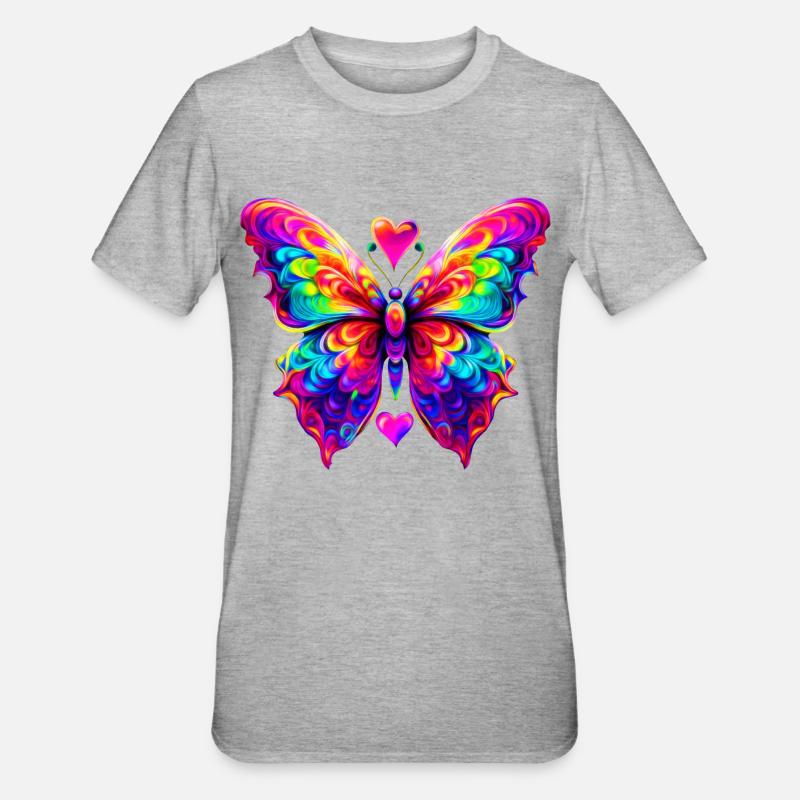 Bunter psychedelischer Schmetterling - Unisex Polycotton T-Shirt - Grau meliert