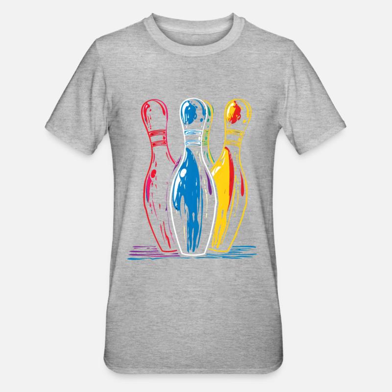 Dessin de bowling à l’ancienne - T-shirt polycoton Unisexe - gris chiné