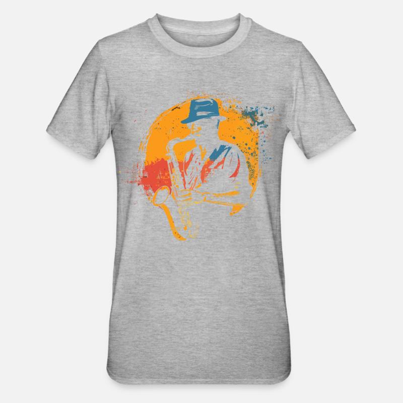Graphisme Saxophoniste - T-shirt polycoton Unisexe - gris chiné