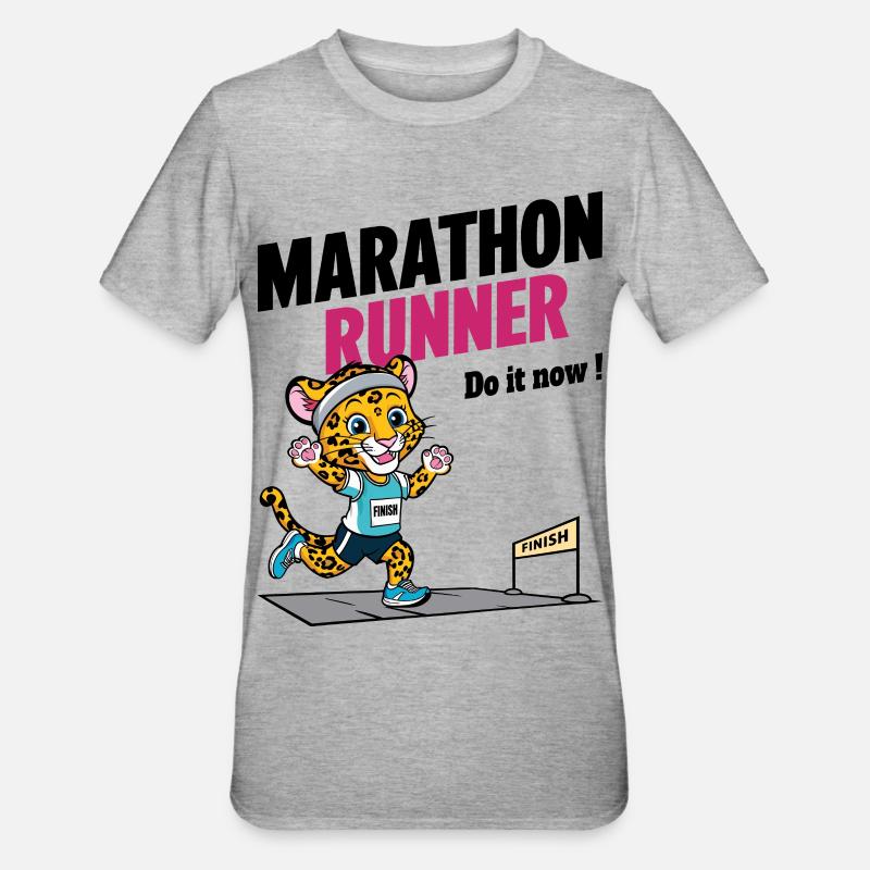 Leopard Marathon Läufer - Unisex Polycotton T-Shirt - Grau meliert