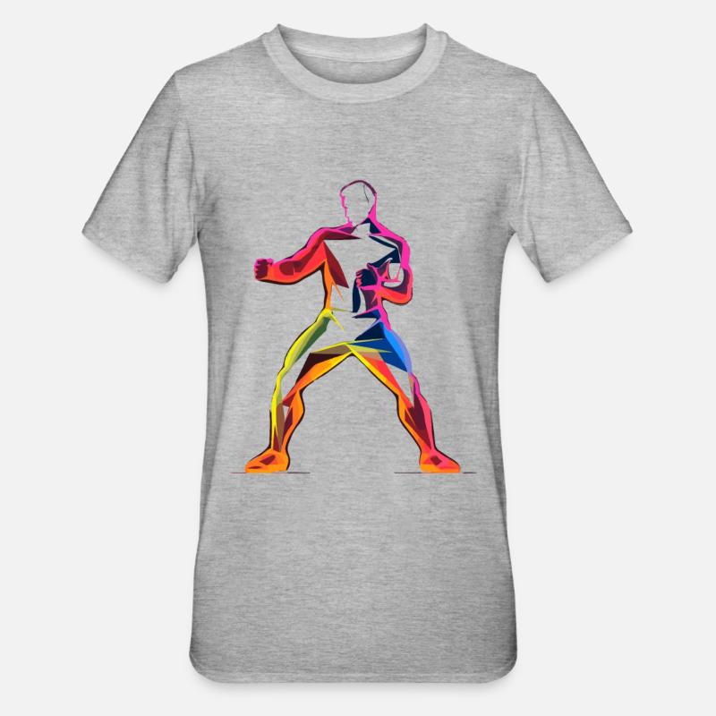 Kickboxer Cartoon Stil - Unisex Polycotton T-Shirt - Grau meliert