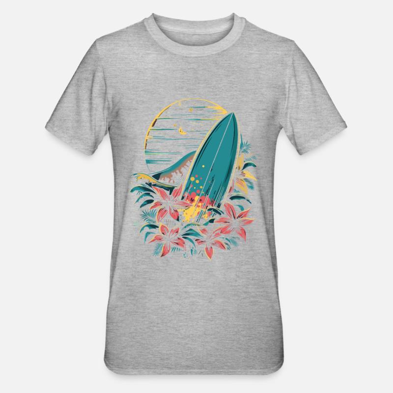 planche de surf dessin animé - T-shirt polycoton Unisexe - gris chiné