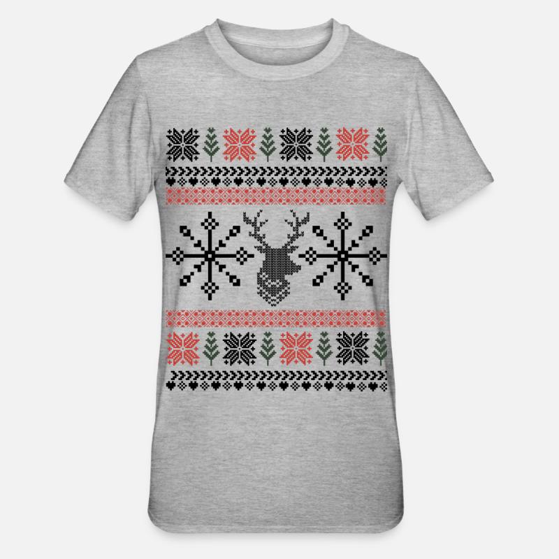 Retro Christmas Pixel Pattern - Unisex Polycotton T-Shirt - heather grey