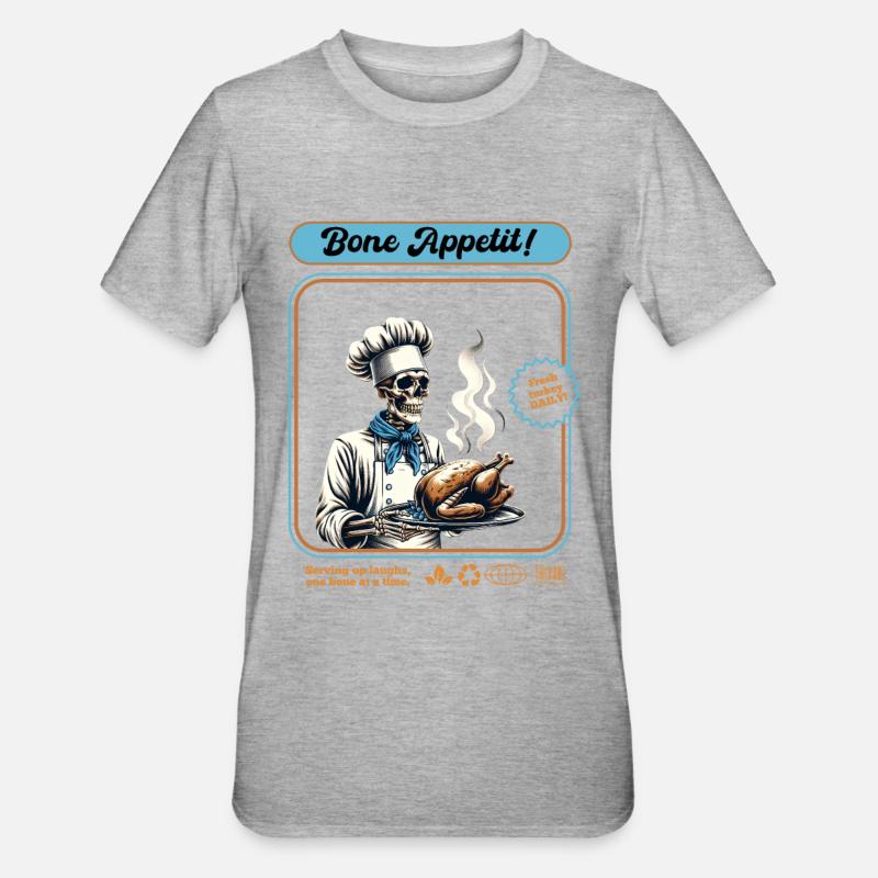 Cuisinier de dinde squelette - T-shirt polycoton Unisexe - gris chiné