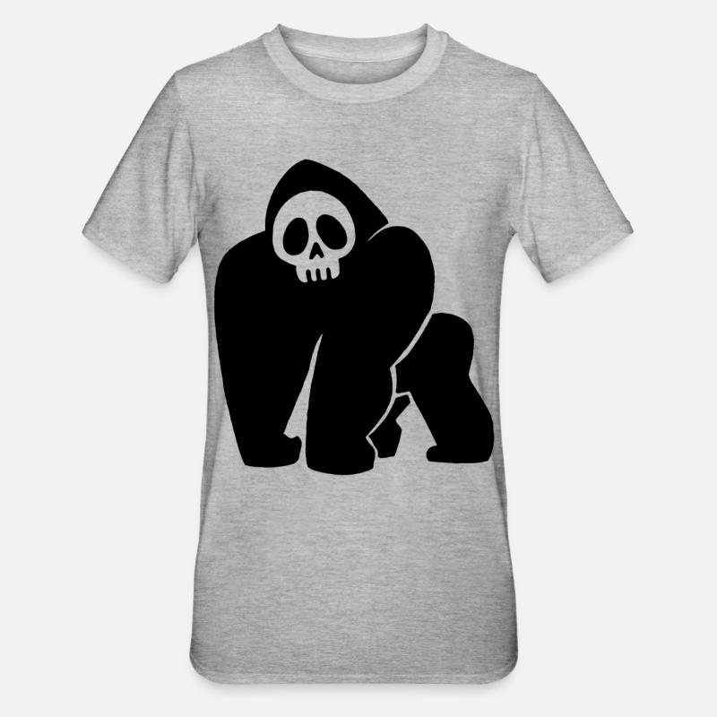Schwarzer Gorilla Schädel - Unisex Polycotton T-Shirt - Grau meliert