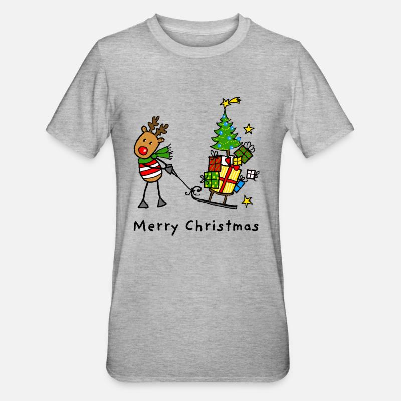 Renne avec des cadeaux de Noël Dessin animé - T-shirt polycoton Unisexe - gris chiné