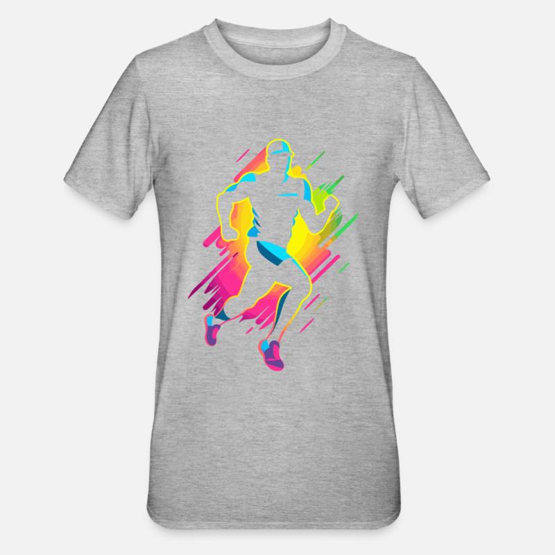 Marathon Läufer Comic Look - Unisex Polycotton T-Shirt - Grau meliert