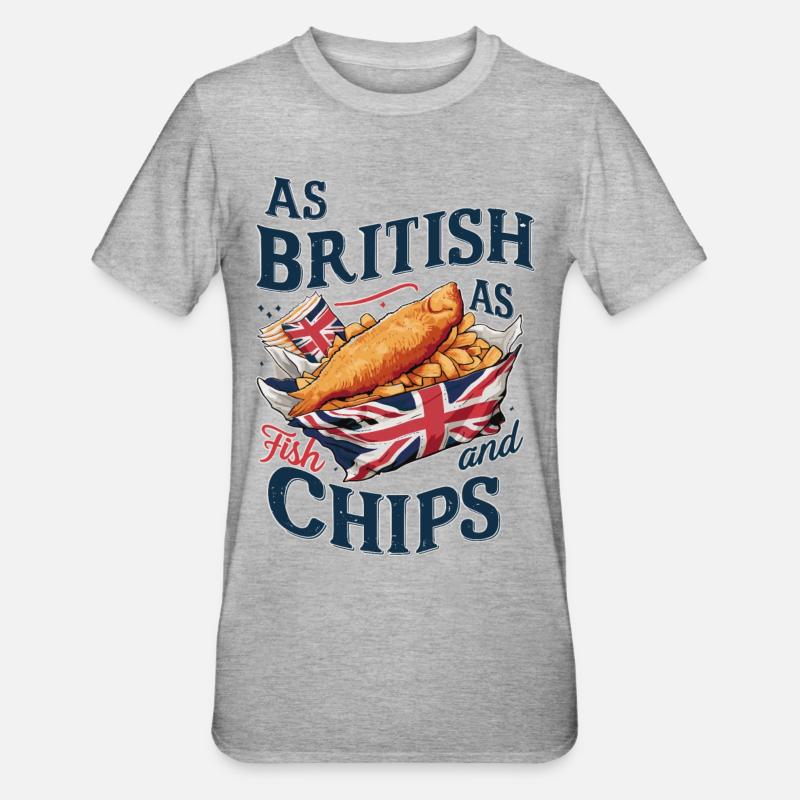 British Pride Fish and Chips Union Jack Design - T-shirt polycoton Unisexe - gris chiné