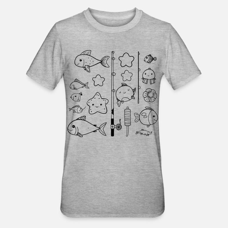 Fischen Comic Stil - Unisex Polycotton T-Shirt - Grau meliert