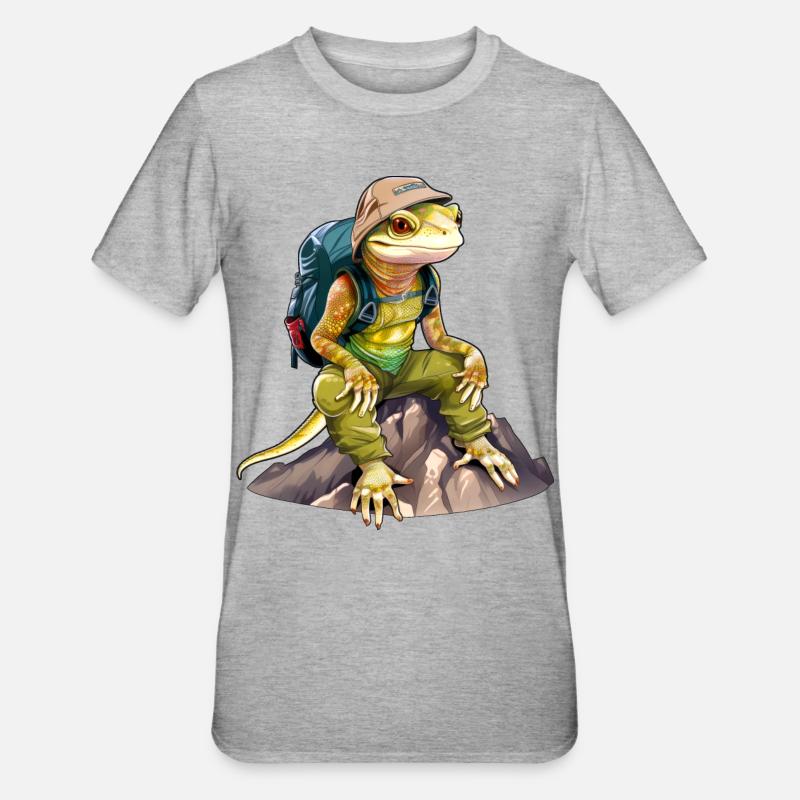 Eidechse Bergsteiger / Wandern Eidechsen - Unisex Polycotton T-Shirt - Grau meliert