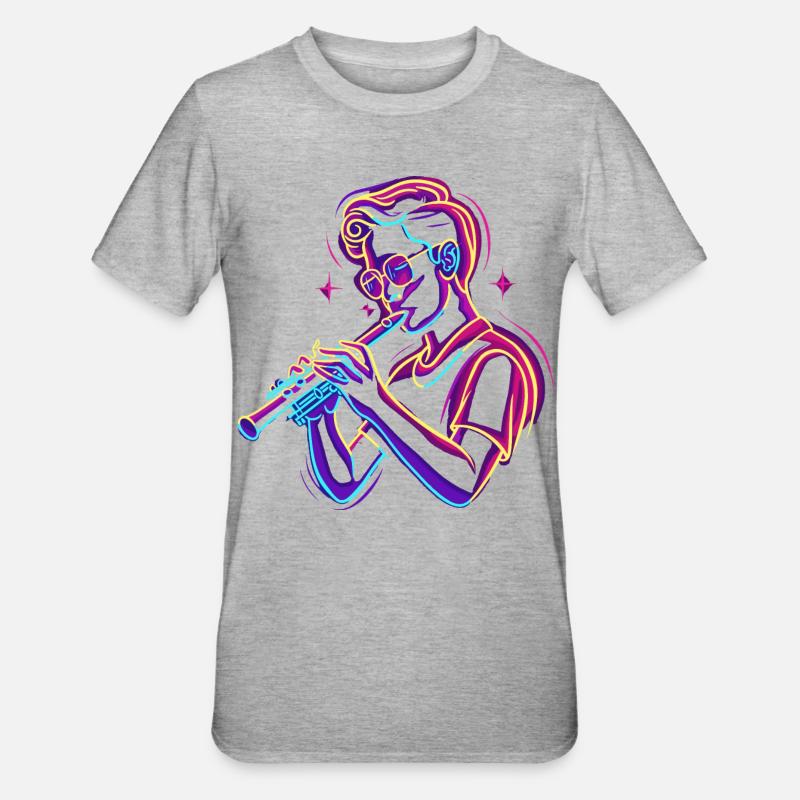 Flöte Junge Grafik Synthwave - Unisex Polycotton T-Shirt - Grau meliert